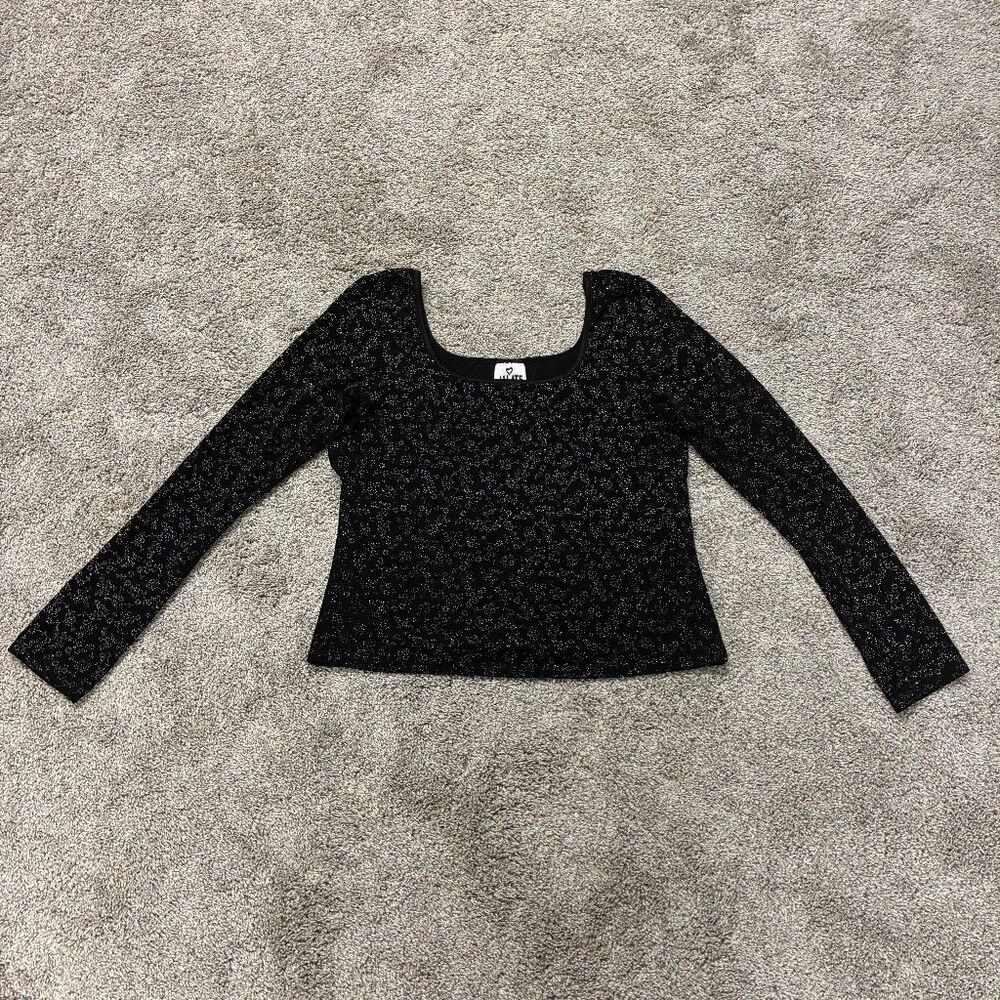 VTG Jalate Womens Large Black Silver Glitter Long Sleeve Top Going Out Club USA